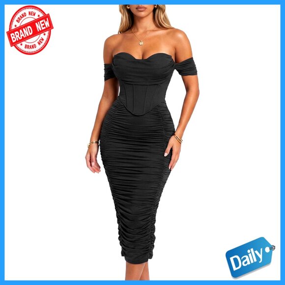 navy blue dress with gold MissJophiel Corset Dark Navy Tulle Gold Star Dress with Tie Straps Other / Above Knee / US4